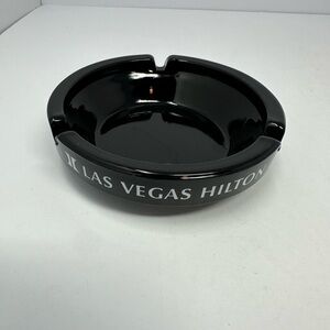 Vintage Las Vegas Hilton Ashtray Black Glass W4